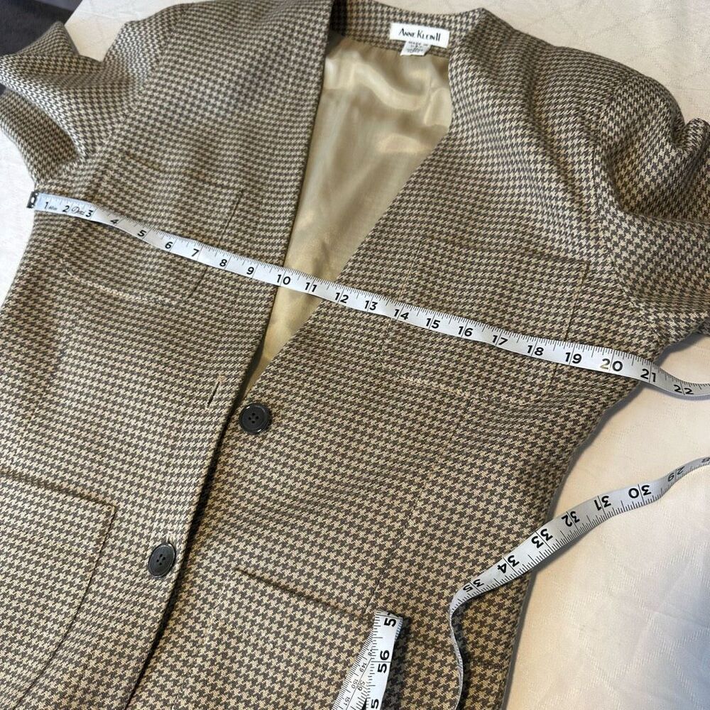 USA Vintage Anne Klein Houndstooth Blazer w Pockets Womens 6 Wool Silk Cashmere - Picture 7 of 11